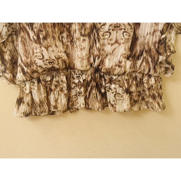 DressBarn Brown Tan Blouse Peekaboo Bell Sleeve Lined Elastic Hip Band Size XL - Picture 10 of 13